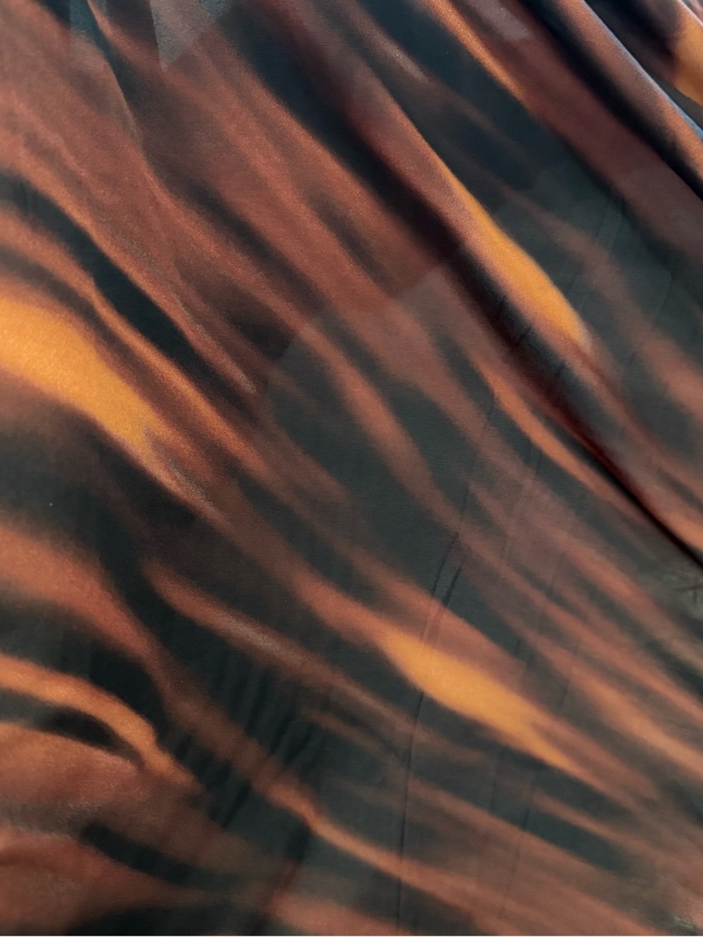 Orange and Brown Tiger Stripe Poly Print Stretchy Sheer Fabric